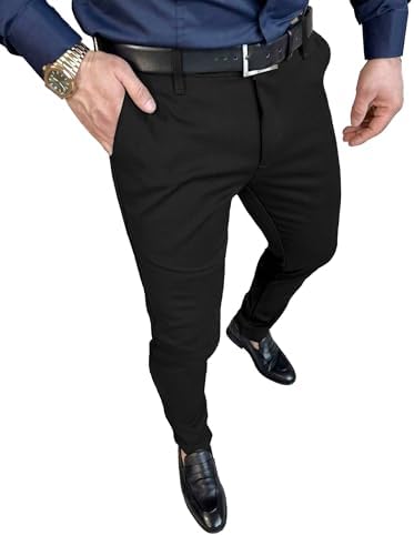 PLEPAN Men's Slim Fit Stretch Dress Pants Skinny Tapered Suit Trousers with Expandable Waist
