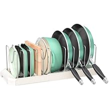 Pots and Pans Organizer for under Cabinet, Pan Pot Organizers inside Cabinet, Expandable Organizer with 10 Adjustable Dividers for Cookie Sheets, Cutting Boards, Pot Lids, Cookware - Frying Pan Rack