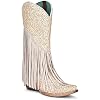 CORRAL LADIE'S WHITE LAMB OVERLAY & EMBROIDERY & FRINGES, LEATHER SOLE, COWHIDE/LAMB LEATHER, WESTERN, C3955