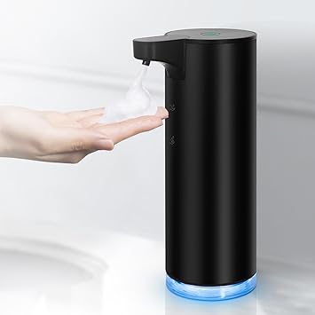 LAOPAO Automatic Soap Dispenser Foaming Rechargeable Touchless Soap Dispenser Stainless Steel Foam Soap Dispenser for Bathroom Hand Soap Pump for Kitchen Xmas Gift, 9oz, Black