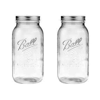 Ball - 64oz Wide Mouth Mason Jars with Lids & Bands 2-Pack Half Gallon Mason Jars Clear Glass for Kitchen Storage & Canning for Herbs, Jelly, Jams, and Spices