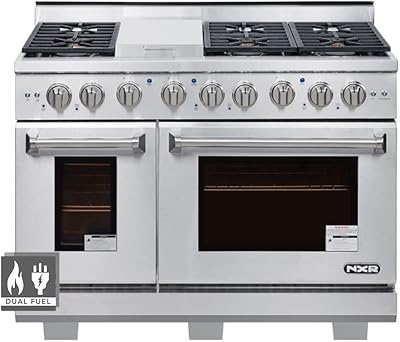 NXR Culinary 48inch Pro Dual Fuel Range with 6 German Tower Burners and 7.2 cu.ft. Convection Fan Oven in Stainless Steel: Liquid Propane