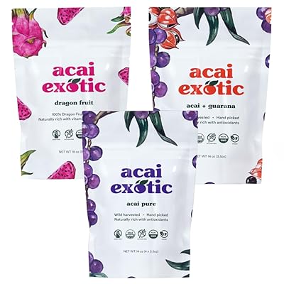Acai Exotic Acai Bowl 4-Pack - Creamy Healthy Snacks With 2 Almond Butter & 2 Hazelnut Cocoa Spread Bowls, Wild Blueberries, Coconut Cream & Gluten-Free Granola- An Organic Fruit Bowl Youll Love- 8oz