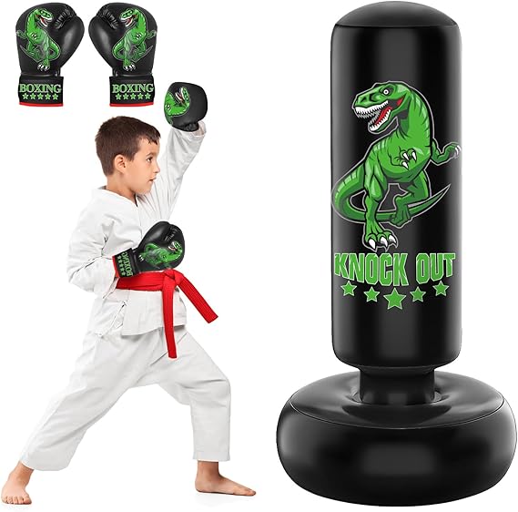 Larger Stable Dinosaur Punching Bag for Kids, 66" Tall Sports Kids Teens Inflatable Punching Bag with Boxing Gloves, Gifts for Boys & Girls Age 5-12 for Practicing Karate, Taekwondo, MMA