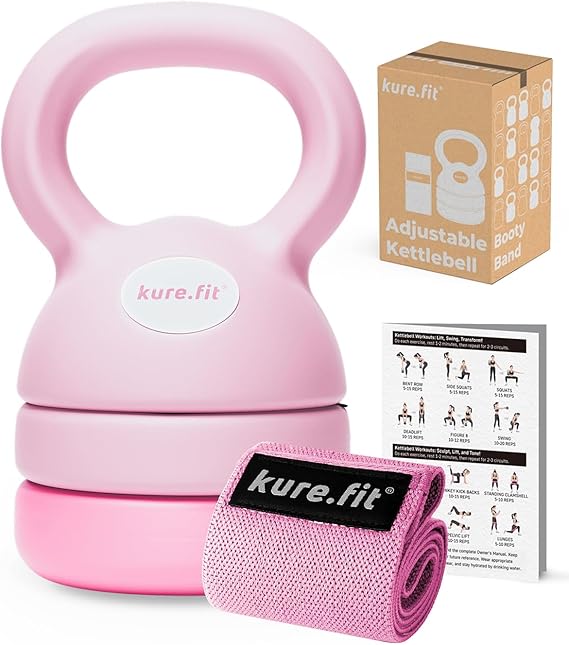 Adjustable Kettlebell | 5 lb - 12 lb | Kettlebell Weights Set for Home Gym | Full-Body Workouts, Strength Training, Weight Loss | Fabric Booty Band | Beginners & Women