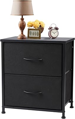 Sweetcrispy Nightstand with 2 Storage Drawers, 20 Height End Tabl Small Bed Side Furniture, Wooden Top Fabric Cabinet Kids Night Stand Mini Dresser for Bedroom, Closet, Entryway, College Dorm, Black