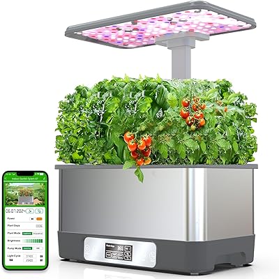Indoor Herbs Garden,WiFi&APP-Hydroponics Growing System Kit,BHTNYOO8 Pods Soilless Planting Gardening Boxs with LED Grow Lights,Water Pump, Timer,Timer,for HomeGrey