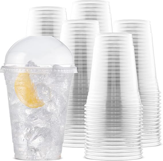 Durameg [100 Count - 16 oz. Crystal Clear PET Plastic Disposable Cups with [Dome Lids]