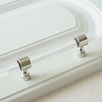2.5" Acrylic Clear Silver Drawer Pulls Lucite Dresser Handle Crystal Kitchen Cabinet Knob Furniture Hardware 64mm 2.5" Hole Center to Hole Center